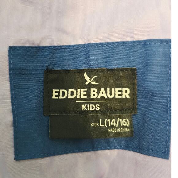 Eddie Bauer Girls Navy Blue Purple Double Zip Hooded Windbreaker Jacket L 14-16 - Picture 7 of 7